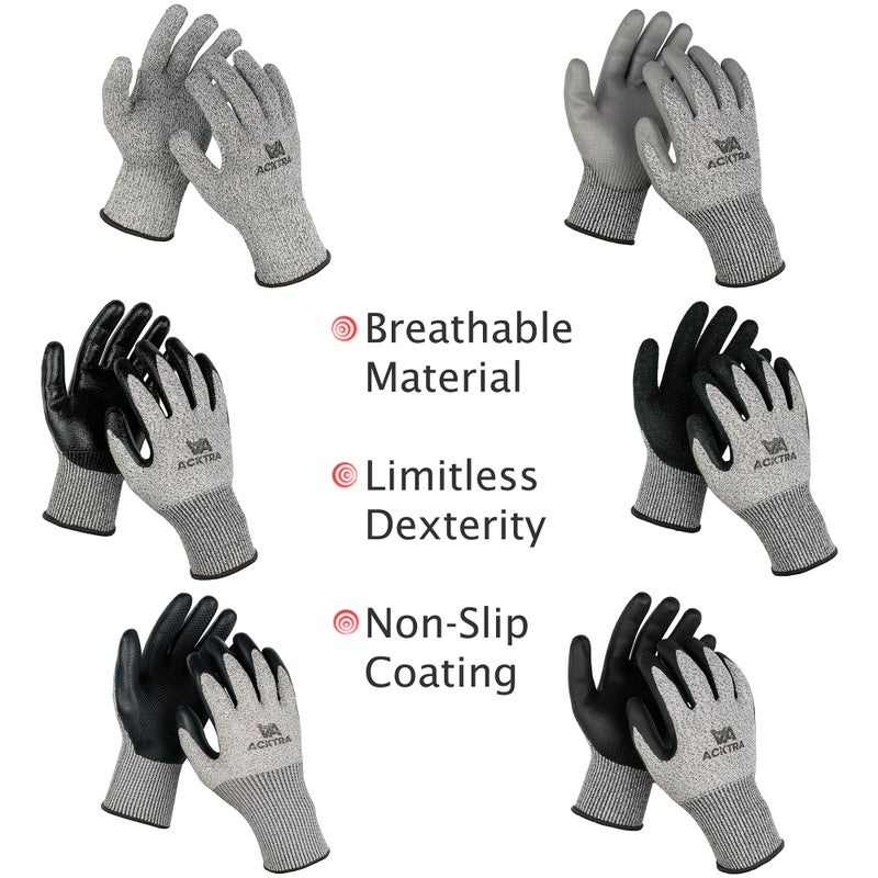 ACKTRA WG011 Level 5 Cut Resistant Gardening HPPE WORK GLOVES 12 pairs, Polyurethane (PU) Coated, Lightweight, for Men and Women, EN 388 (Large) - Image 2